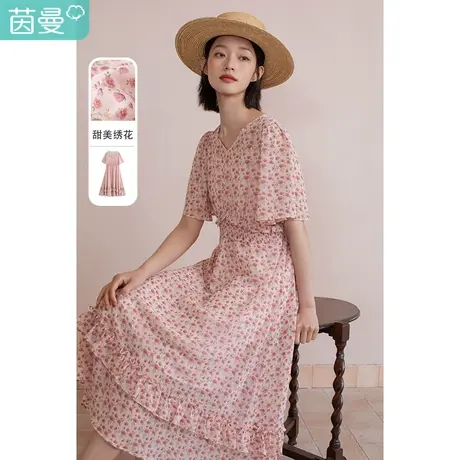 茵曼特价清仓2023春装显瘦V领设计田园风碎花显瘦连衣裙女商品大图