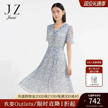 JZ玖姿商场同款印花雪纺连衣裙女装2023夏季新款裙子薄JWCX50106商品大图