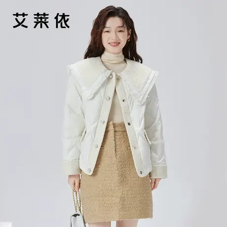 艾莱依新款小香风羽绒服女冬轻薄短款粗花呢拼接时尚优雅小众外套商品大图