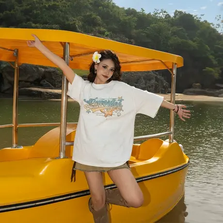 YEP复古字母印花t恤女2025新款夏季纯棉短袖上衣宽松情侣百搭半袖图片