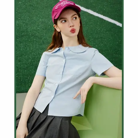 a02【纯棉】复古多巴胺娃娃领小个子女式衬衫夏季千禧风商品大图