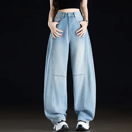 浅色牛仔裤女2025新款今年流行爆款高腰宽松裤子小个子美式弯刀裤商品大图