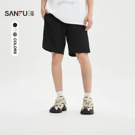 三福2025夏季男士运动风拼接短裤 户外休闲宽松裤子500953商品大图