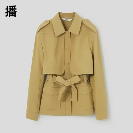 【播奥莱】播系带短款宽松外套春秋商场同款翻领束腰显瘦风衣商品大图