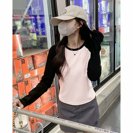 KWV真维斯长袖t恤女新款2025春秋季美式显瘦修身短款内搭上衣女图片