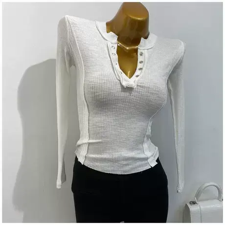 小心机裁剪拼接！韩版螺纹棉弹力打底衫女紧身性感气质长袖T恤新图片