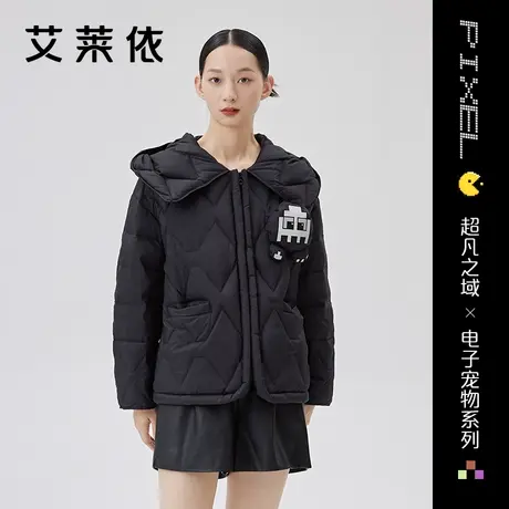 艾莱依短款2022新款羽绒服女连帽时尚休闲洋气设计感连帽秋冬外套图片