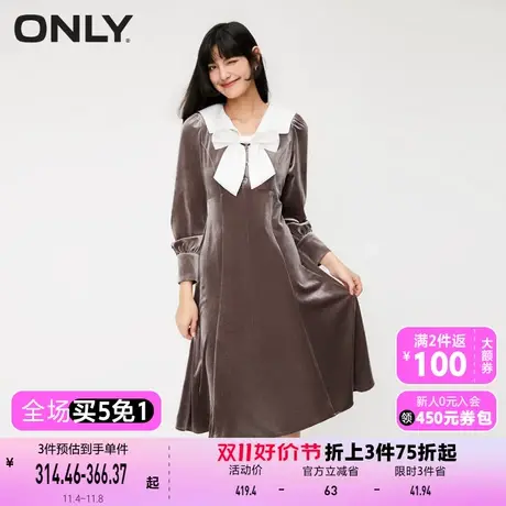 【买5免1】【上新】ONLY奥莱气质复古翻领拼接蝴蝶结连衣裙女图片