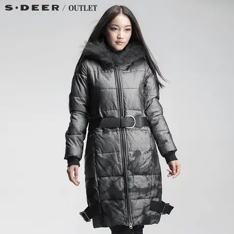 s.deer圣迪奥专柜正品朦胧印花腰带长棉衣S12481971图片