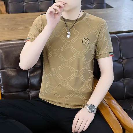 冰丝短袖T恤男士夏季修身半袖速干体恤薄款加大码潮流帅气上衣服图片