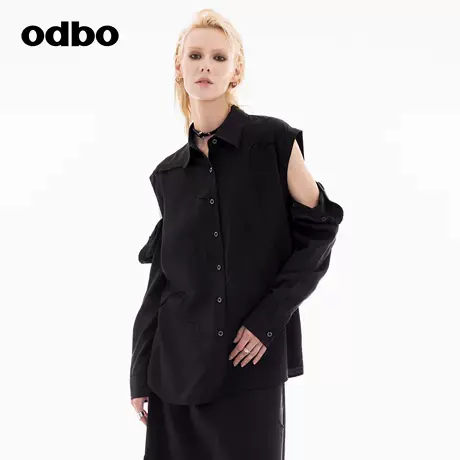 odbo/欧迪比欧时尚个性设计女士衬衫2024年秋季新款拼接长袖上衣图片