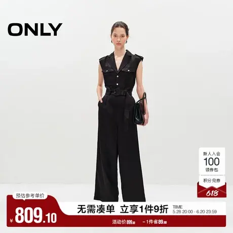 ONLY2025夏季新款通勤风无袖V领翻领高腰垂坠感连体长裤休闲裤商品大图