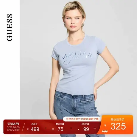 GUESS25年新款夏季女士简约字母印花圆领修身短袖T恤-W5GI52K49A1图片