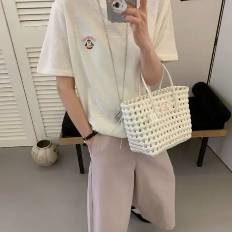 韩国2025夏季简约卡通双面印花短袖宽松休闲百搭雪花棉轻薄T恤女商品大图