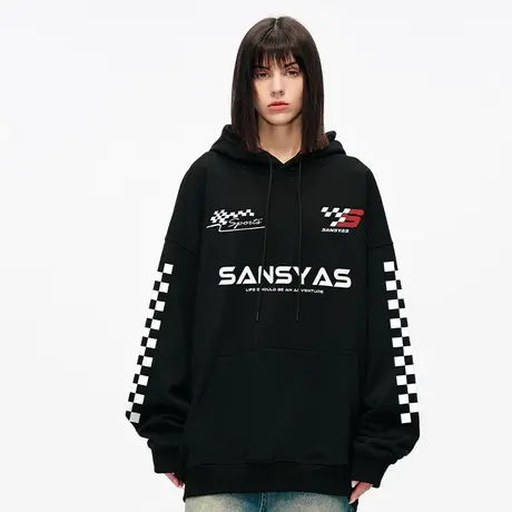 木村三社SANSYAS 美式高街连帽卫衣男秋冬赛车风宽松套头上衣潮商品大图