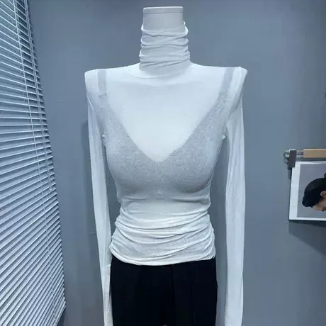 色系很好看~叠穿~糖果色轻薄堆堆领内搭打底衫女高领长袖T恤秋冬商品大图