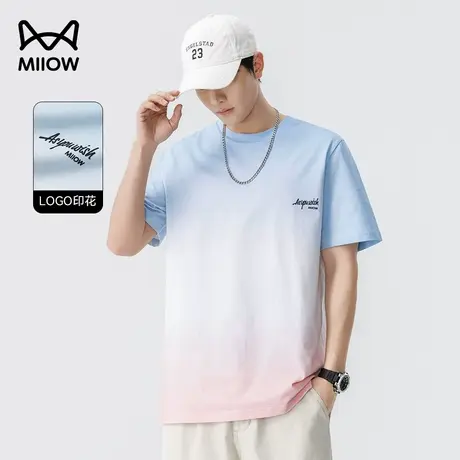 [渐变/凉感] 猫人刺绣短袖t恤男夏季潮牌宽松情侣装圆领女款上衣商品大图