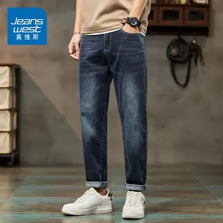 KZ真维斯直筒宽松牛仔裤男士弹力春秋季2025年新款男装九分男裤子图片