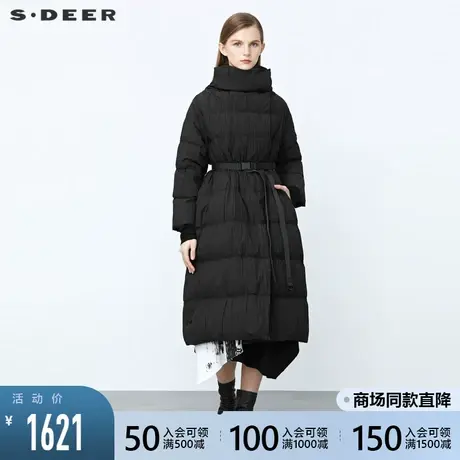 sdeer圣迪奥2021冬装新款高领肌理斜襟不规则收腰羽绒服S21482426图片