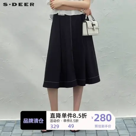 sdeer圣迪奥女装复古撞色插袋牛仔A字伞裙S232Z1188商品大图