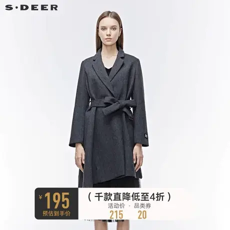 sdeer圣迪奥女装平驳领字母贴布暗条纹斜摆收腰毛呢大衣S19481761📌商品大图