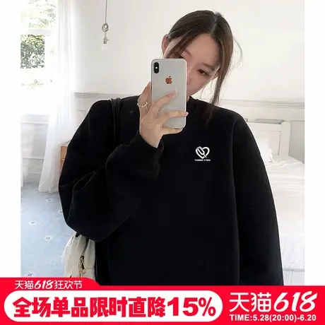 美式高级感宽松黑色卫衣女加绒加厚百搭设计感简约风通勤上衣外套商品大图