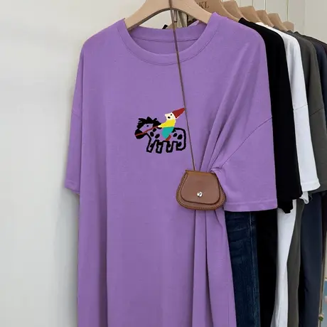 超火cec欧货女短袖t恤宽松慵懒风夏季胖mm半袖多巴胺上衣ins体恤图片