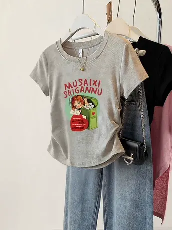 胖mm夏装修身短款T恤女韩版chic新款漂亮上衣遮肚子收腰正肩短袖商品大图