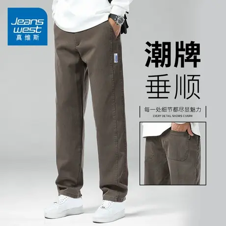 KZH真维斯贴标休闲裤男夏季薄款宽松直筒裤潮牌垂顺阔腿运动长裤商品大图