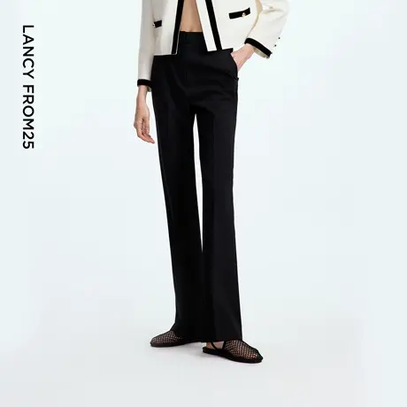 朗姿黑色高腰直筒裤通勤百搭西裤高级感气质长裤2025年秋季新款女商品大图