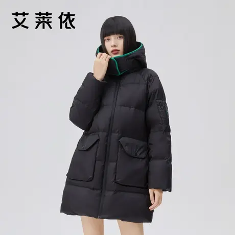 艾莱依中长款羽绒服女款冬季新款时尚大牌设计感连帽好看鸭绒外套图片