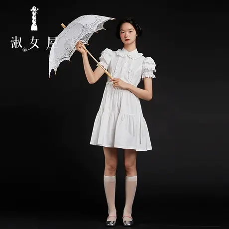 淑女屋官方旗舰店2022新品黑雪皇后系列蛋糕裙花边袖女式短连衣裙图片