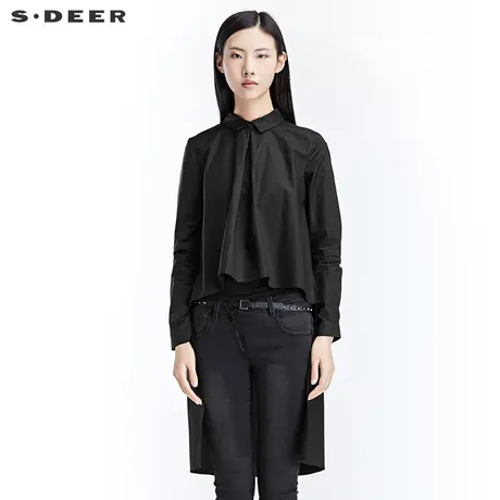 sdeer圣迪奥2018秋季设计感一粒扣褶裥利落短衬衫S17180537图片