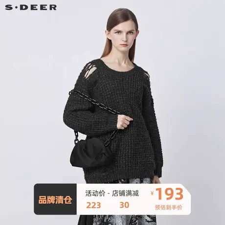 sdeer圣迪奥女装个性罗纹圆领肌理破洞宽松毛衣S21483550图片