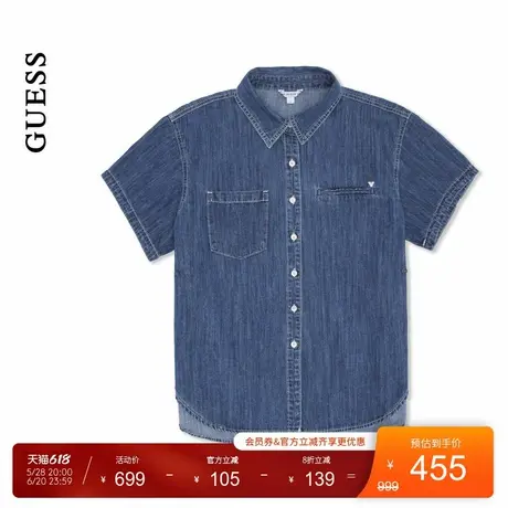 GUESS25年新款夏季女士通勤圆弧下摆百搭短袖牛仔衬衫-YP2D6257图片