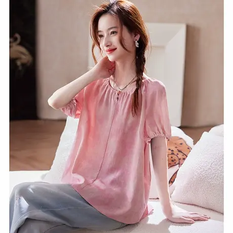 宝诗黎短袖晕染宽松衬衫2025年夏季气质百搭欧若风休闲减龄衬衣女图片