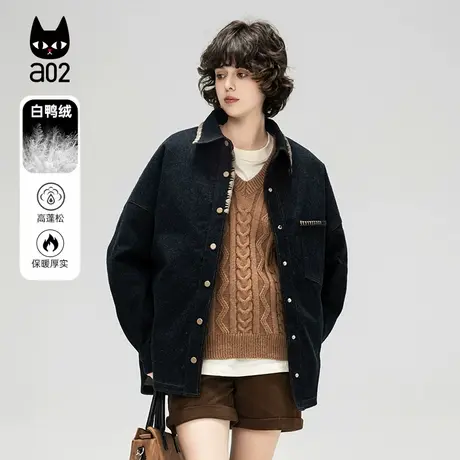 a02【ET自然系列】秋季慵懒风休闲宽松版通勤风加厚深蓝牛仔棉服商品大图