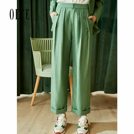 Oece春装新款女装 RELAX复古英伦风个性帅气高腰卷边西装裤商品大图