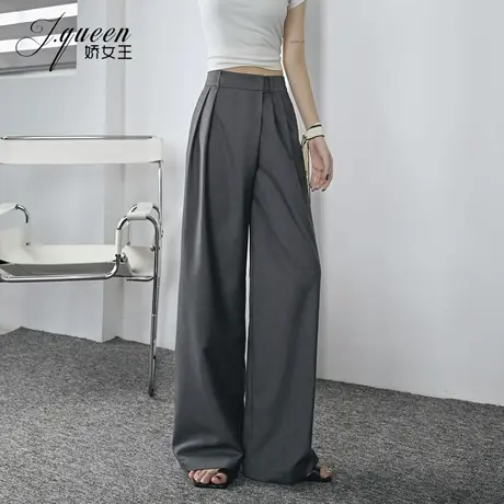 灰色直筒裤女初秋新款百搭宽松高腰垂感小个子松紧腰休闲西装长裤商品大图