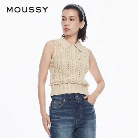 【慧姐专享】MOUSSY 老钱风POLO领麻花针织小背心女010HA670-3351商品大图