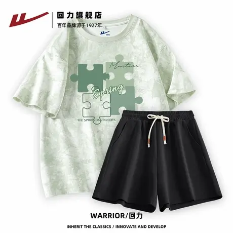 回力运动套装女2025新款夏季扎染纯棉休闲短袖宽松五分裤一整套Z2图片