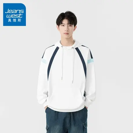 N5真维斯男士连帽卫衣2025秋季新款美式宽松拼接外套男生春秋帽衫图片