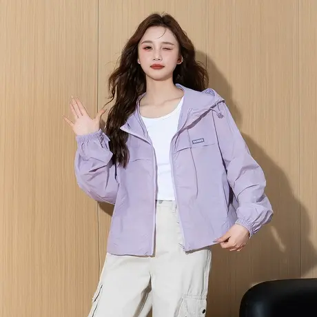 唐狮夏季新款女防晒外套UPF50+防紫外线短款连帽净色轻薄透气官方图片