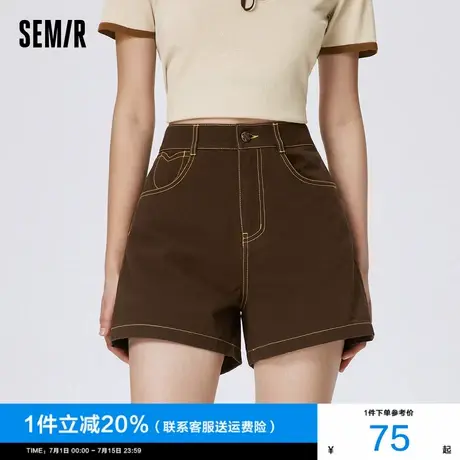 森马休闲裤女小个子黑色裤子2024夏季新款明线短裤纯棉直筒热裤潮图片