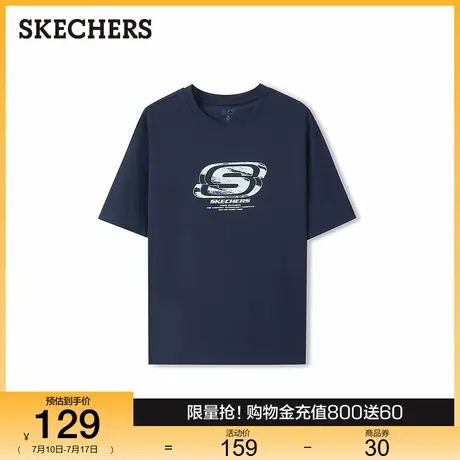 斯凯奇2025年夏季新款男女款时尚针织短袖T恤圆领宽松舒适上衣商品大图