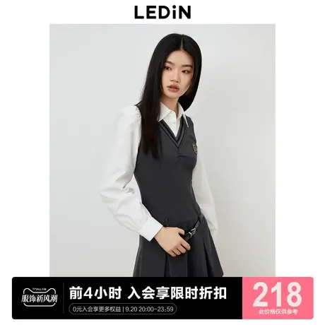 乐町新品假两件设计学院风连衣裙2023年秋季可爱时尚甜美女生裙子图片