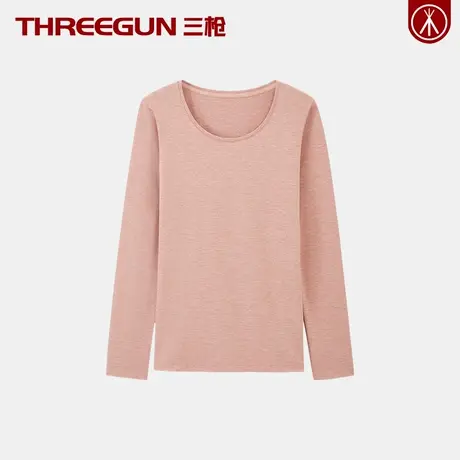 THREEGUN/三枪女士保暖上衣打底衫圆领单件内衣女防静电加肥加大商品大图