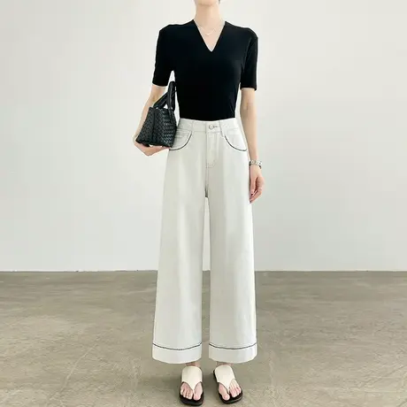 莱赛尔天丝棉阔腿牛仔裤女夏季薄款高腰九分小个子大码直筒阔腿裤商品大图