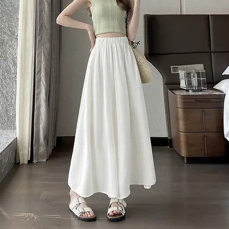 时尚气质休闲裤2025年夏季新款女高腰显瘦阔腿宽松简约纯色裤裙商品大图