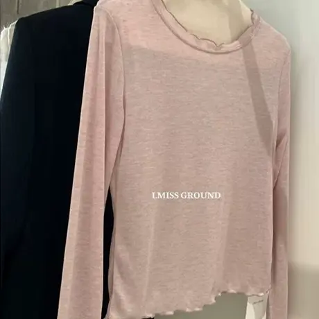 杭州四季青欧货女装广州十三行欧货木耳花边T恤内搭春季长袖上衣图片